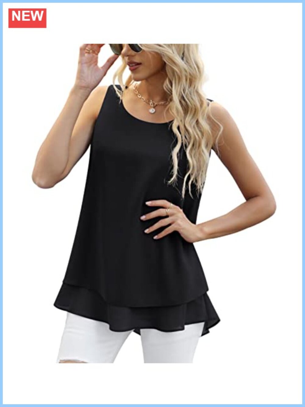 Women's Sleeveless Chiffon Tank Top Double Layer Casual Blouse Tunic